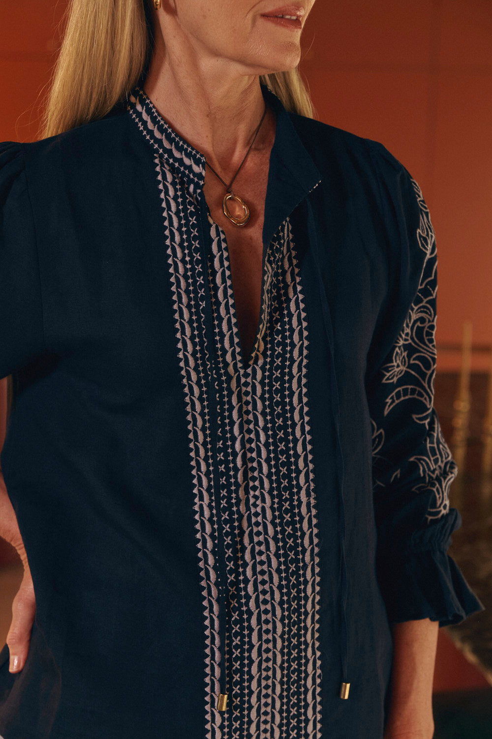 Tanya Embroidered Blouse in Midnight