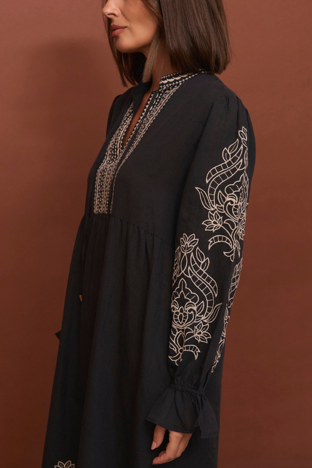 Tanya Embroidered Dress in Midnight