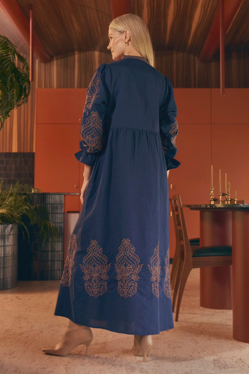 Tanya Embroidered Dress in Navy, Maxi Dress - Adrift Clothing