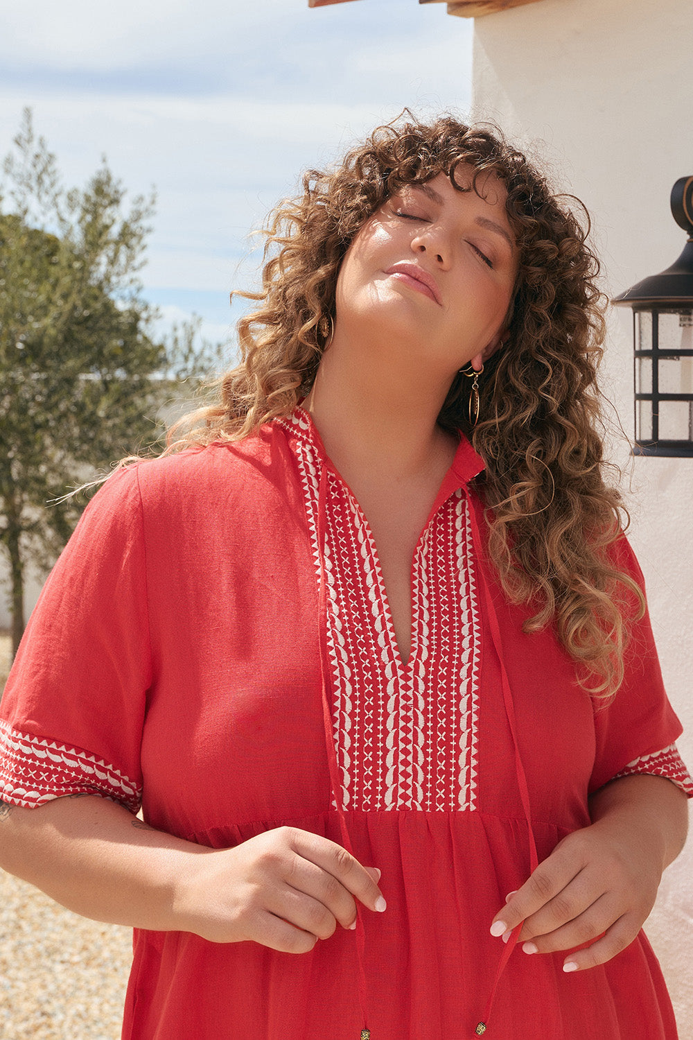 Tanya Embroidered Dress in Red