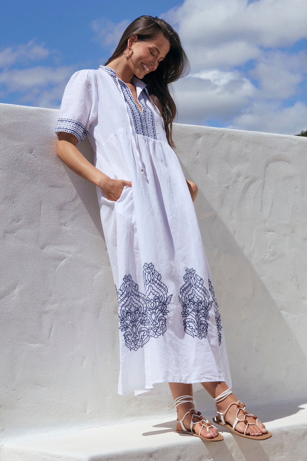 Tanya Embroidered Dress in White
