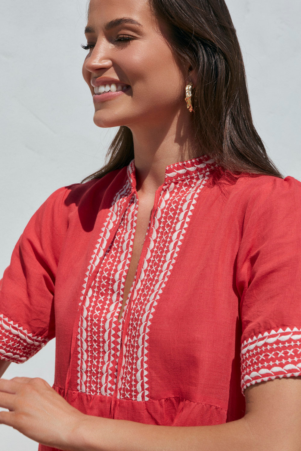 Tanya Short Embroidered Dress in Red