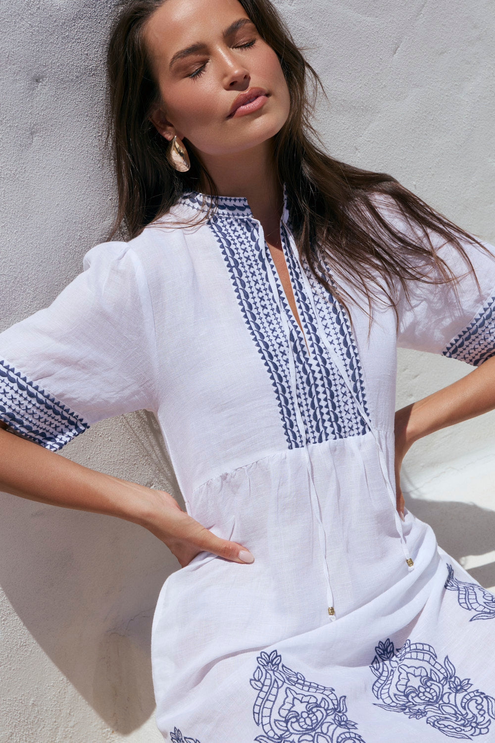 Tanya Short Embroidered Dress in White