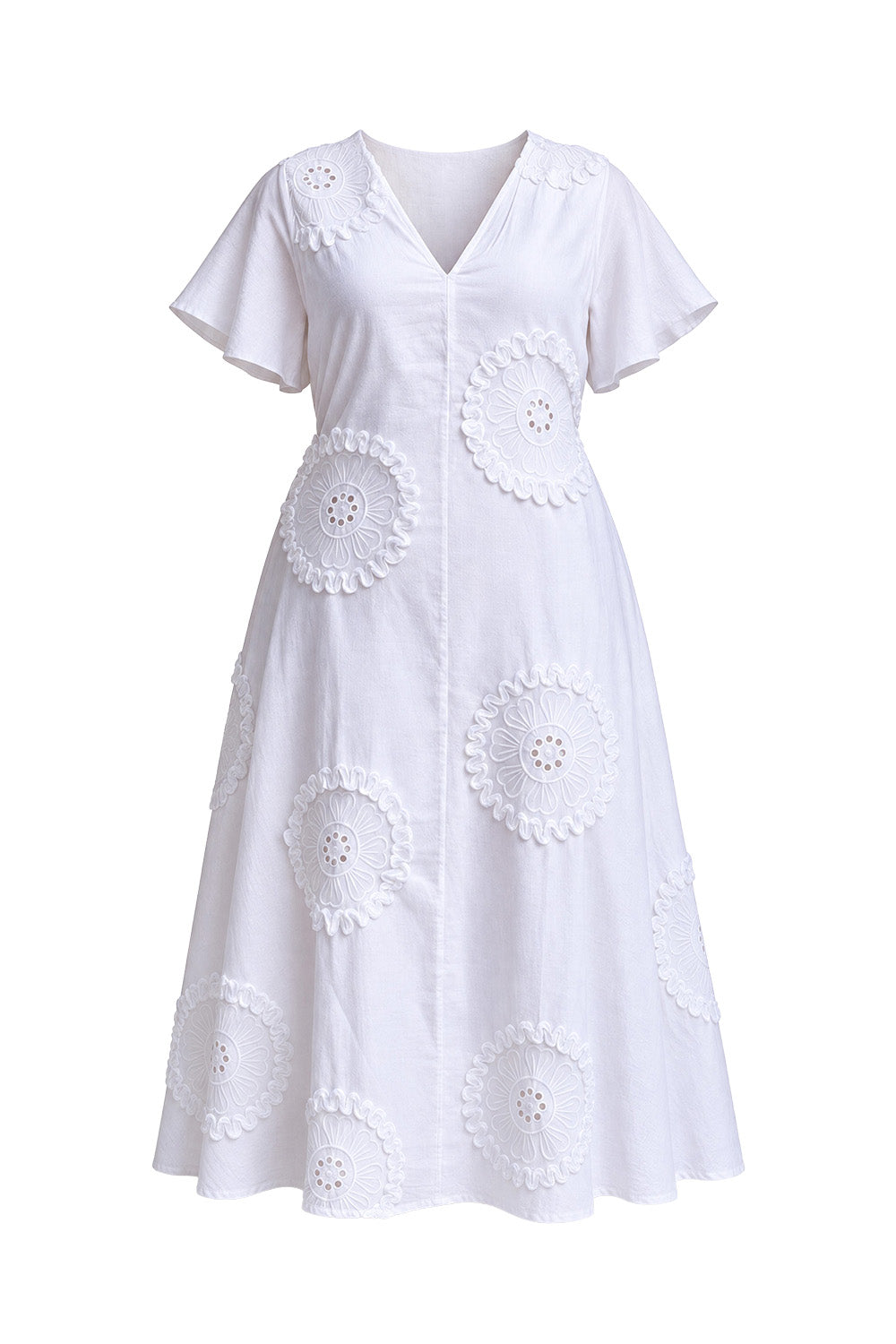 Tatum Flutter Sleeve Dress in White Manali
