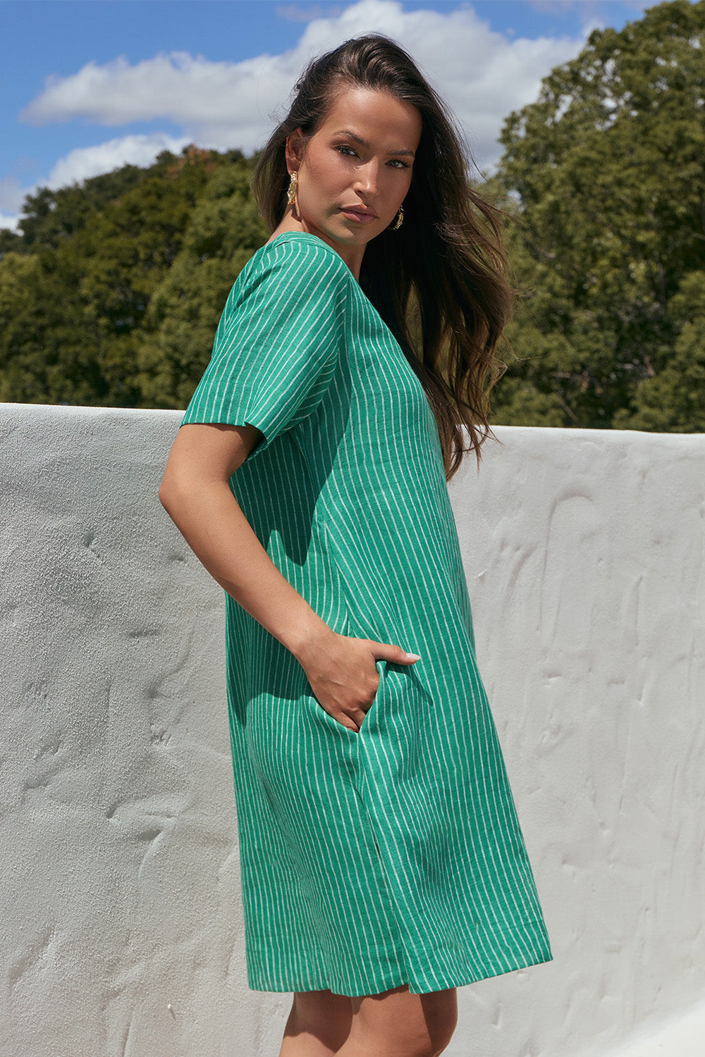 Tilly Linen 2-Way Dress in Emerald City