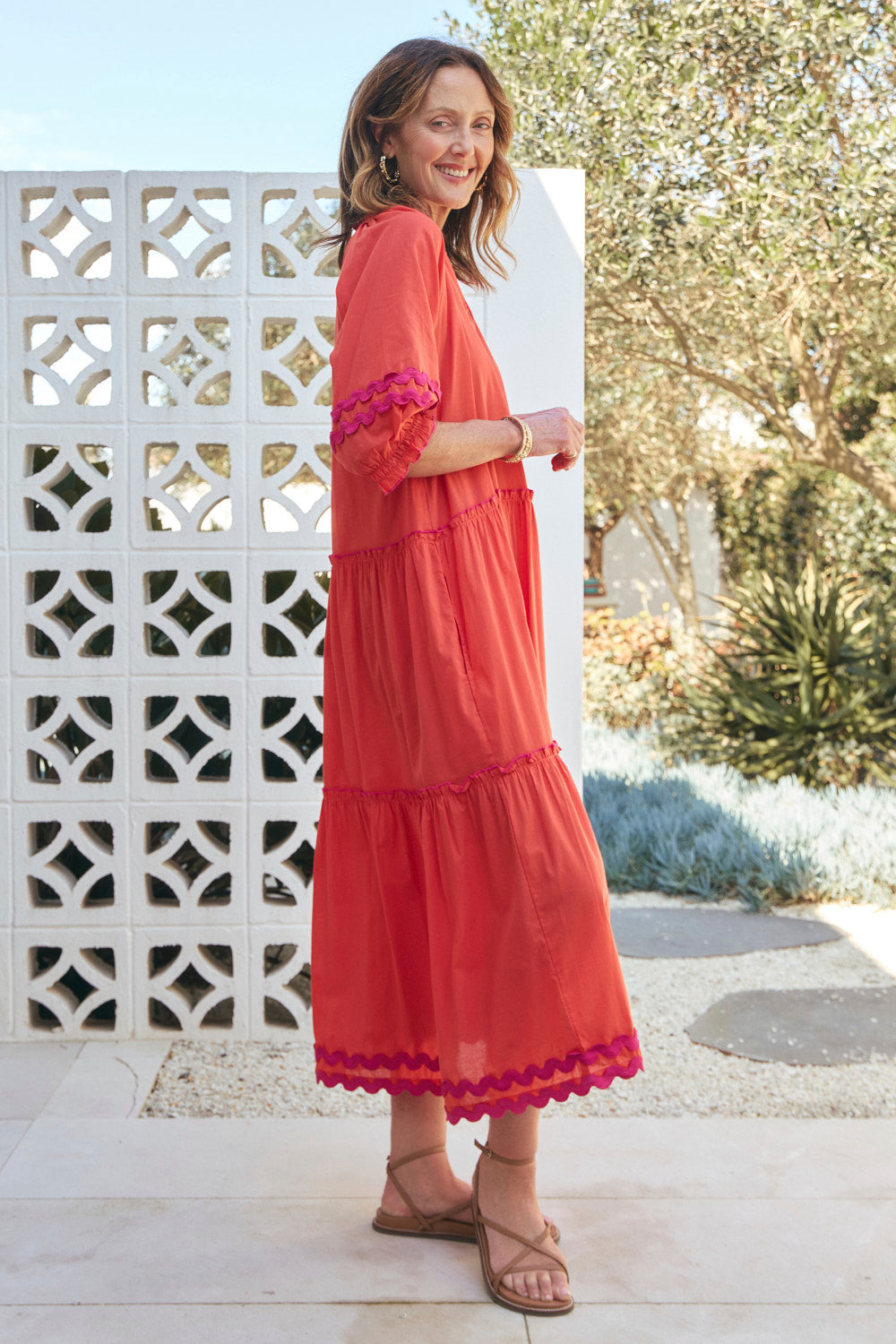 Valentina Tiered Frill Dress in Flame