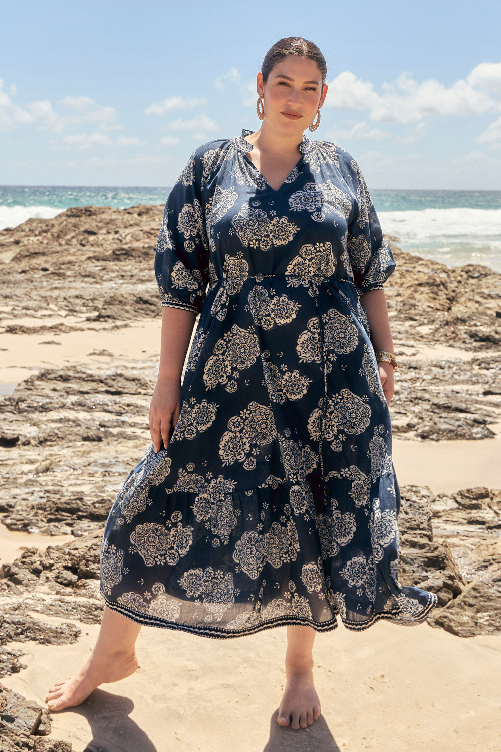 Valentina Tiered Frill Dress in Moroccan Belle Navy