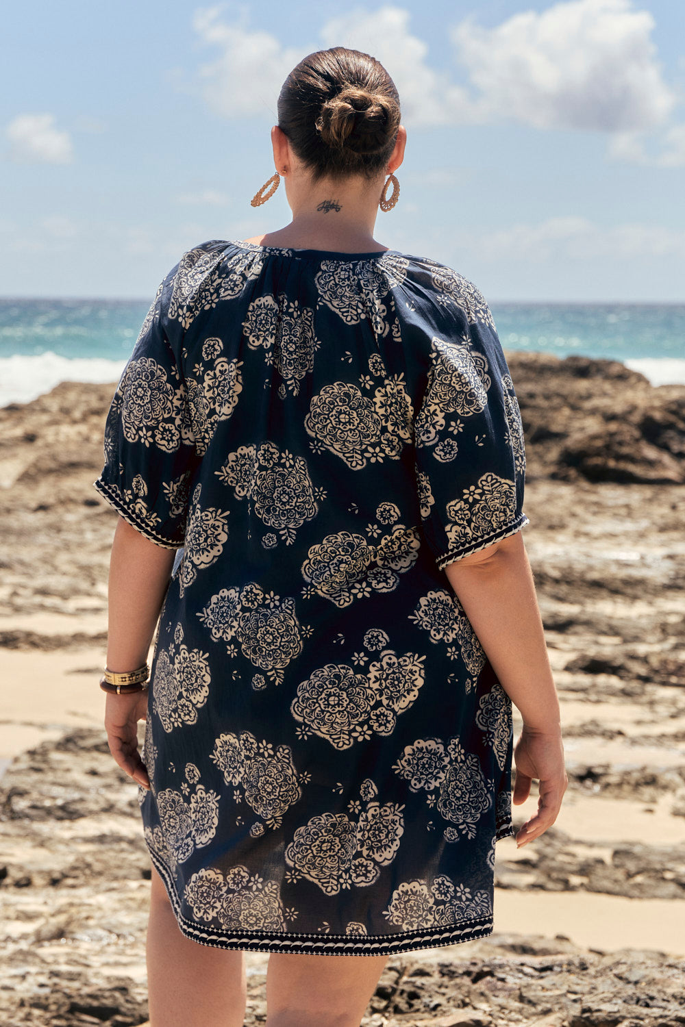 Via Short Billow Dress in Moroccan Belle Navy, Short Dress - Adrift Clothing