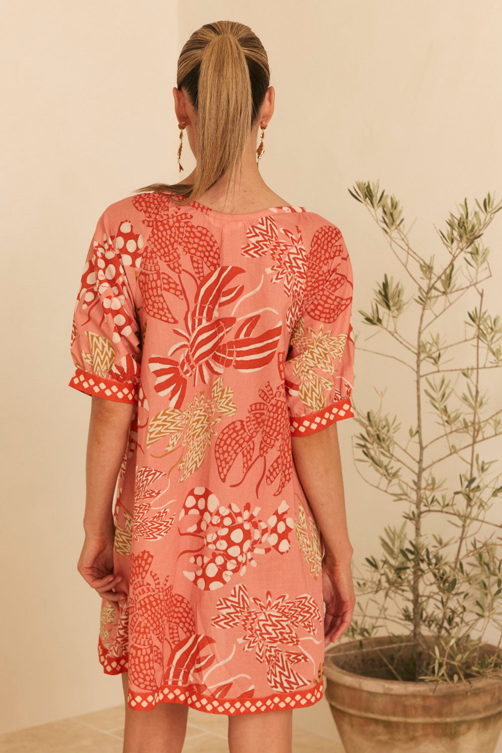 Via Short Billow Dress in Rock Lobster