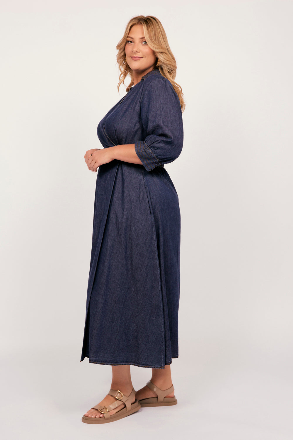 Wendy Chambray Wrap Dress in Dark Wash