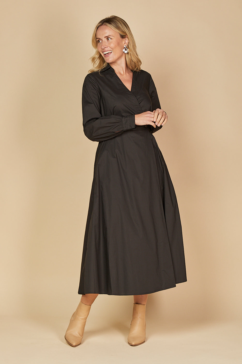 Wendy Poplin Wrap Dress in Black