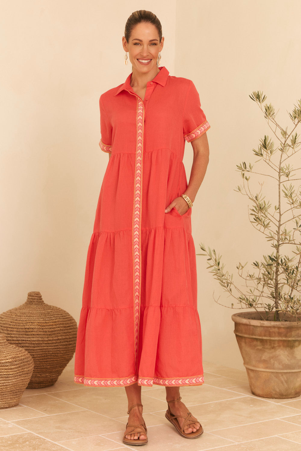 Winslow Button Through Dress in Carota