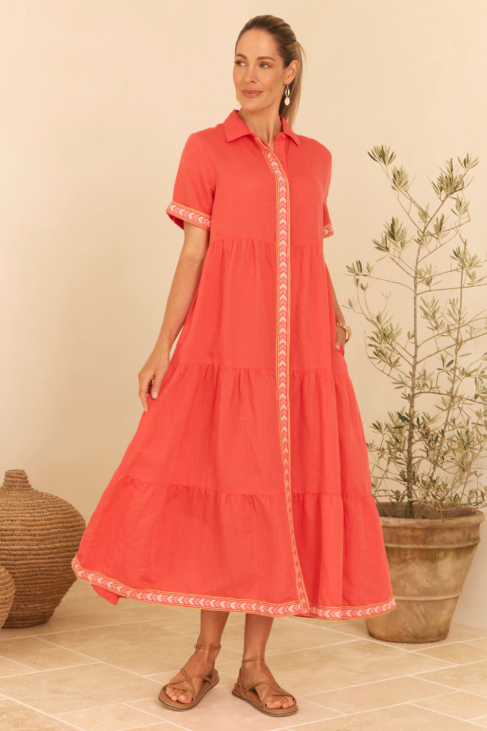 Winslow Button Through Dress in Carota