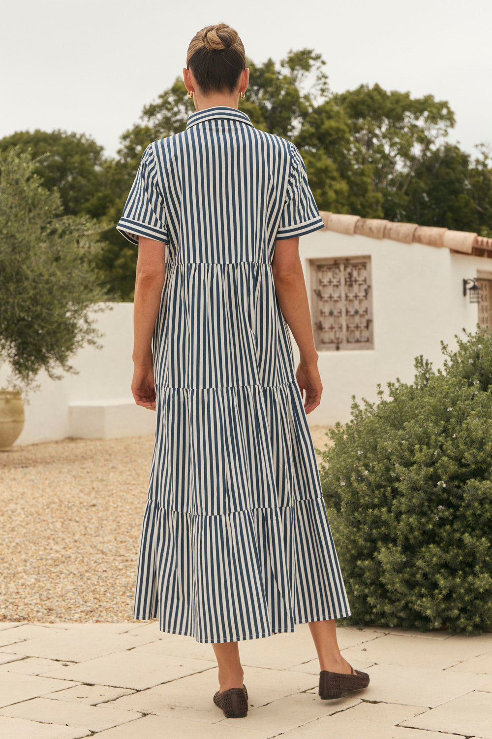 Winslow Button-Through Dress in Navy Stripe