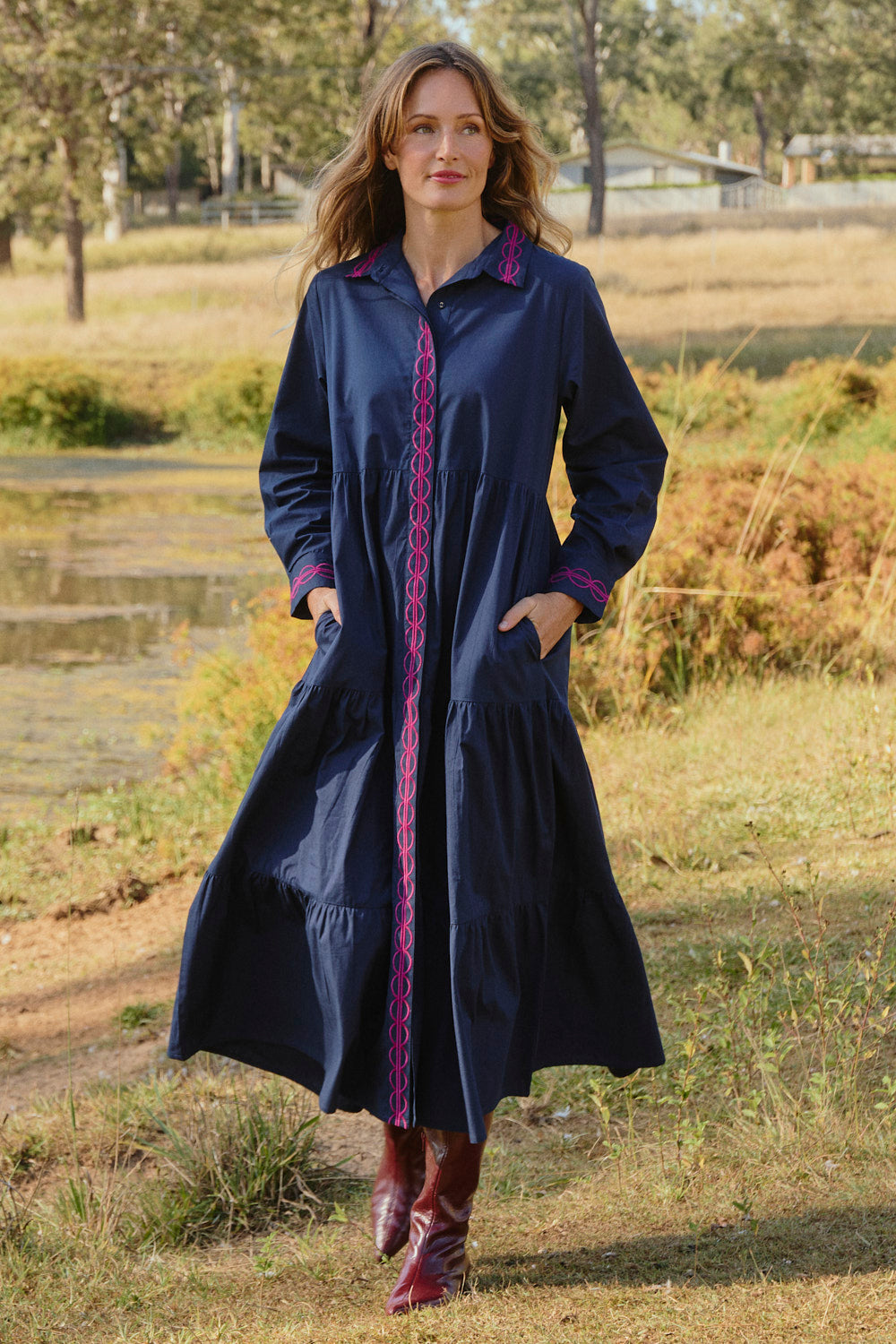 Winslow Button Through Dress in Ocean Berry