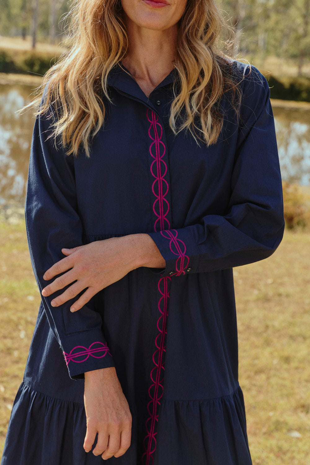 Winslow Button Through Dress in Ocean Berry