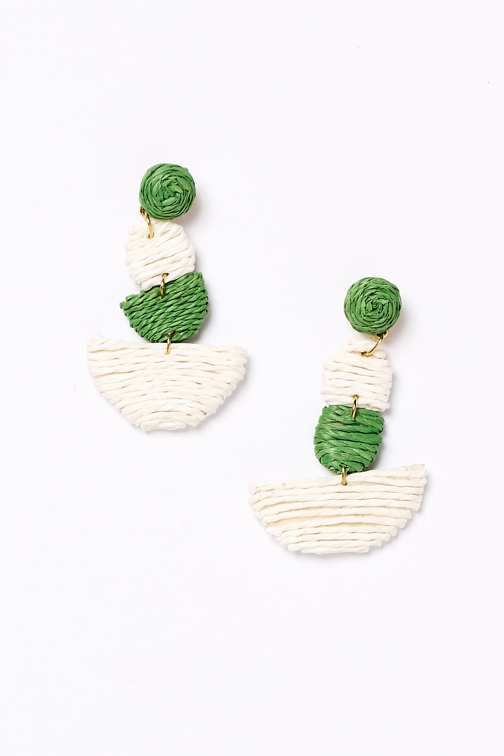 Woven Contrast Tiered Earrings in Green and White