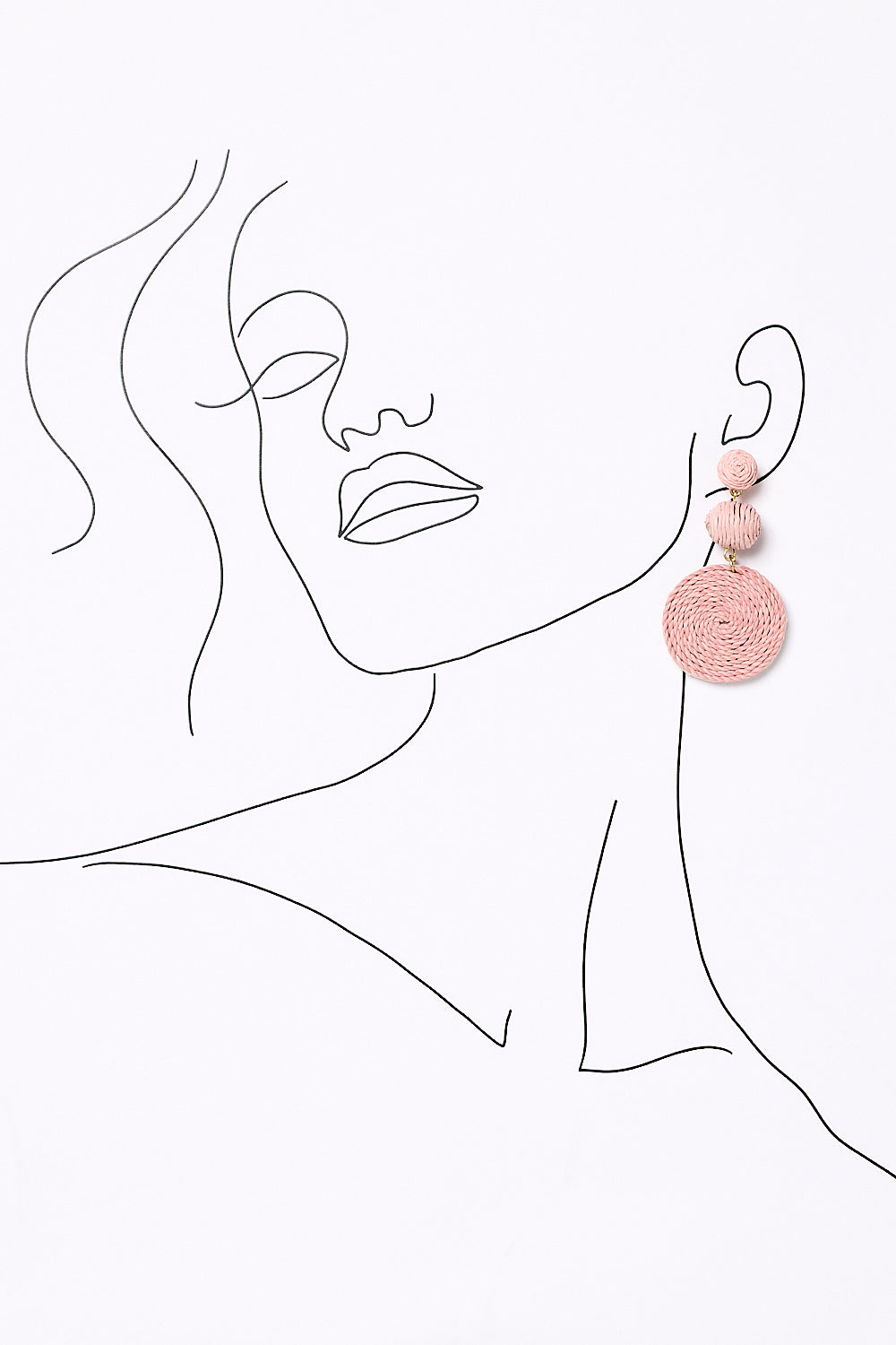 Woven Triple Circle Drop Earrings in Light Pink