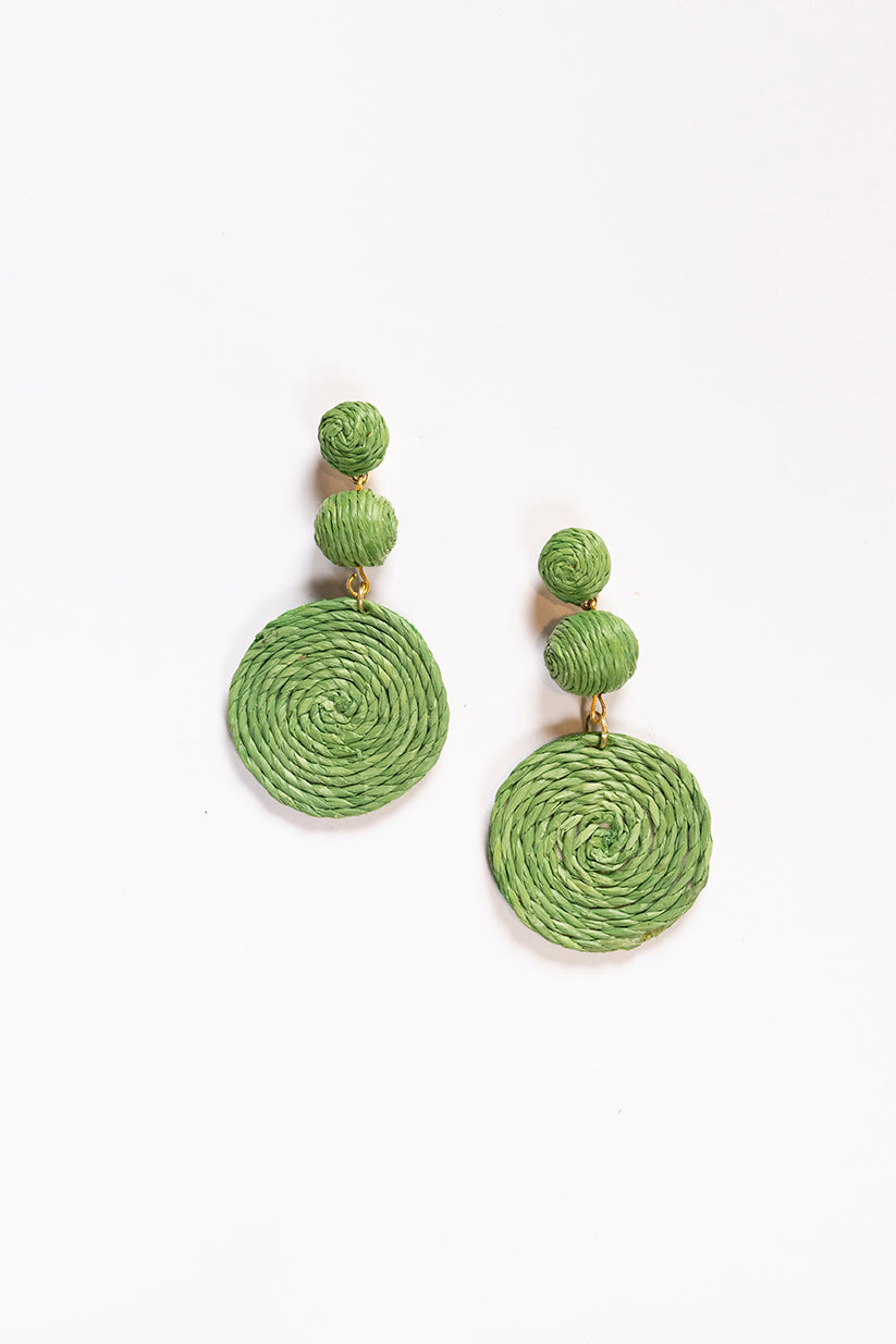 Woven Triple Circle Drop Earrings in Green