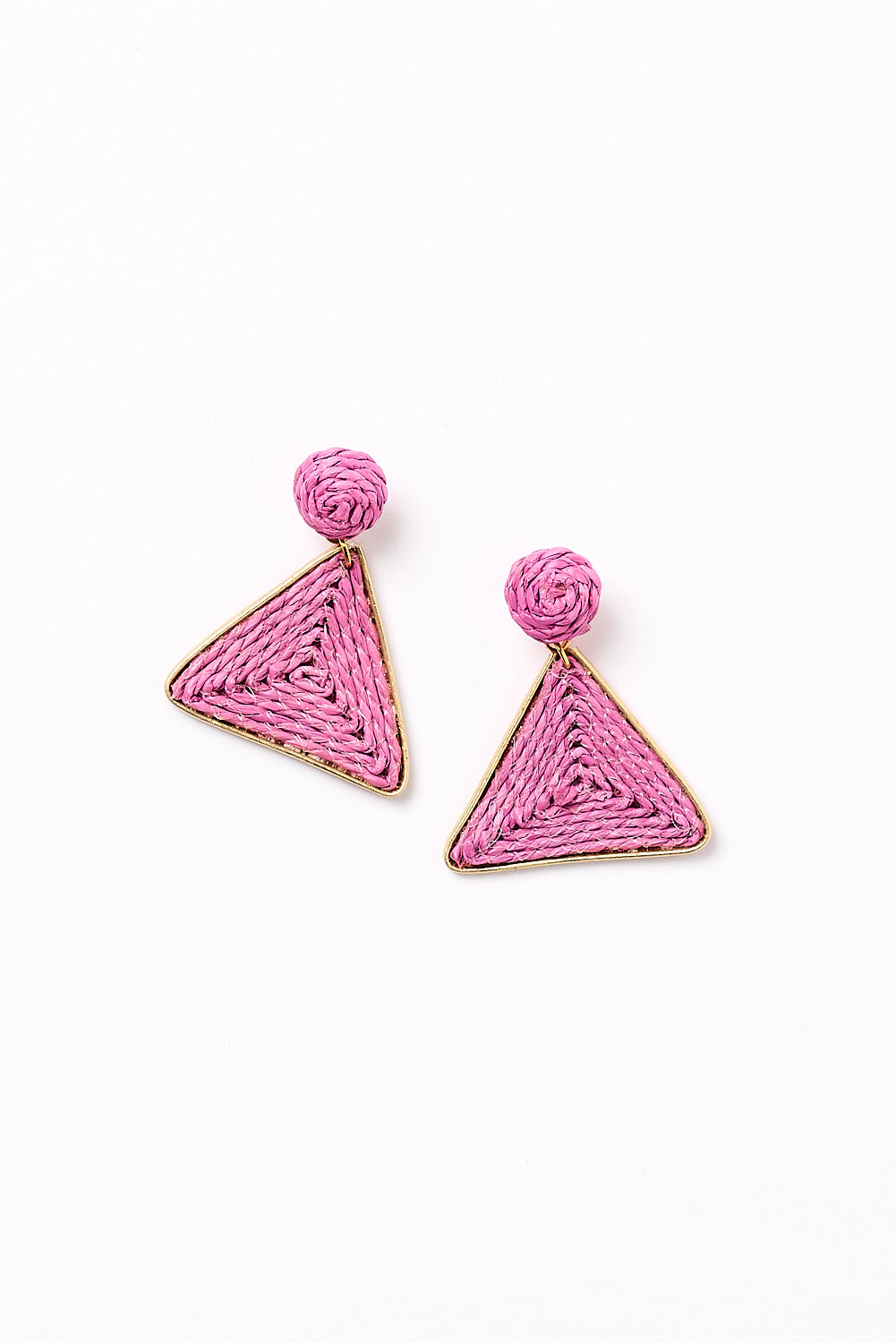 Woven Triangle Earrings in Fuchsia