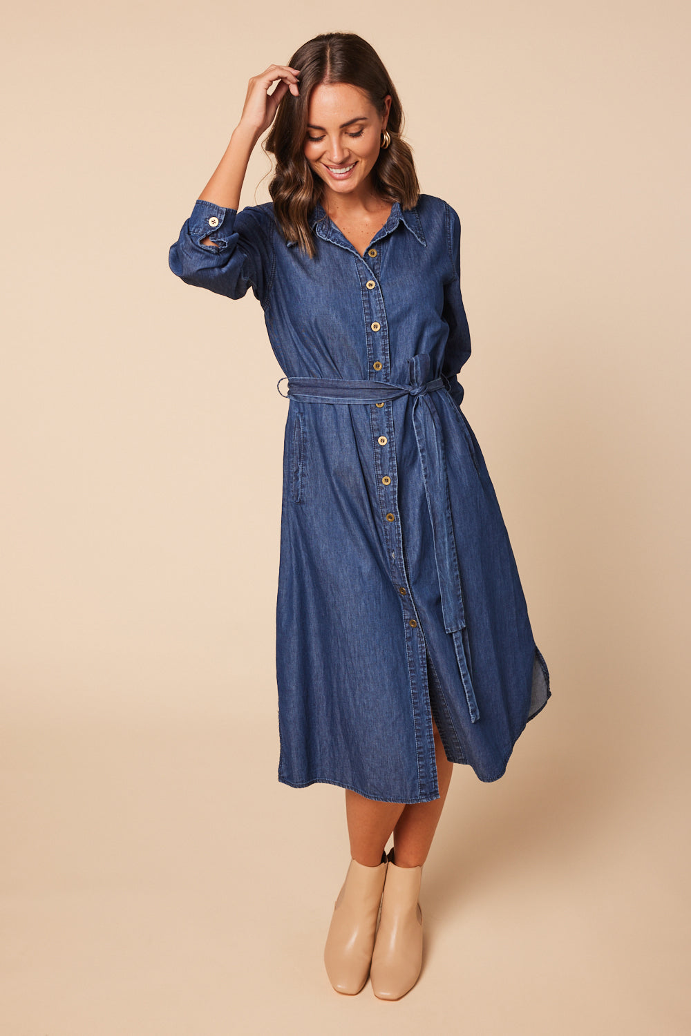 Abbey Chambray Dress in Navy (7113004122186)