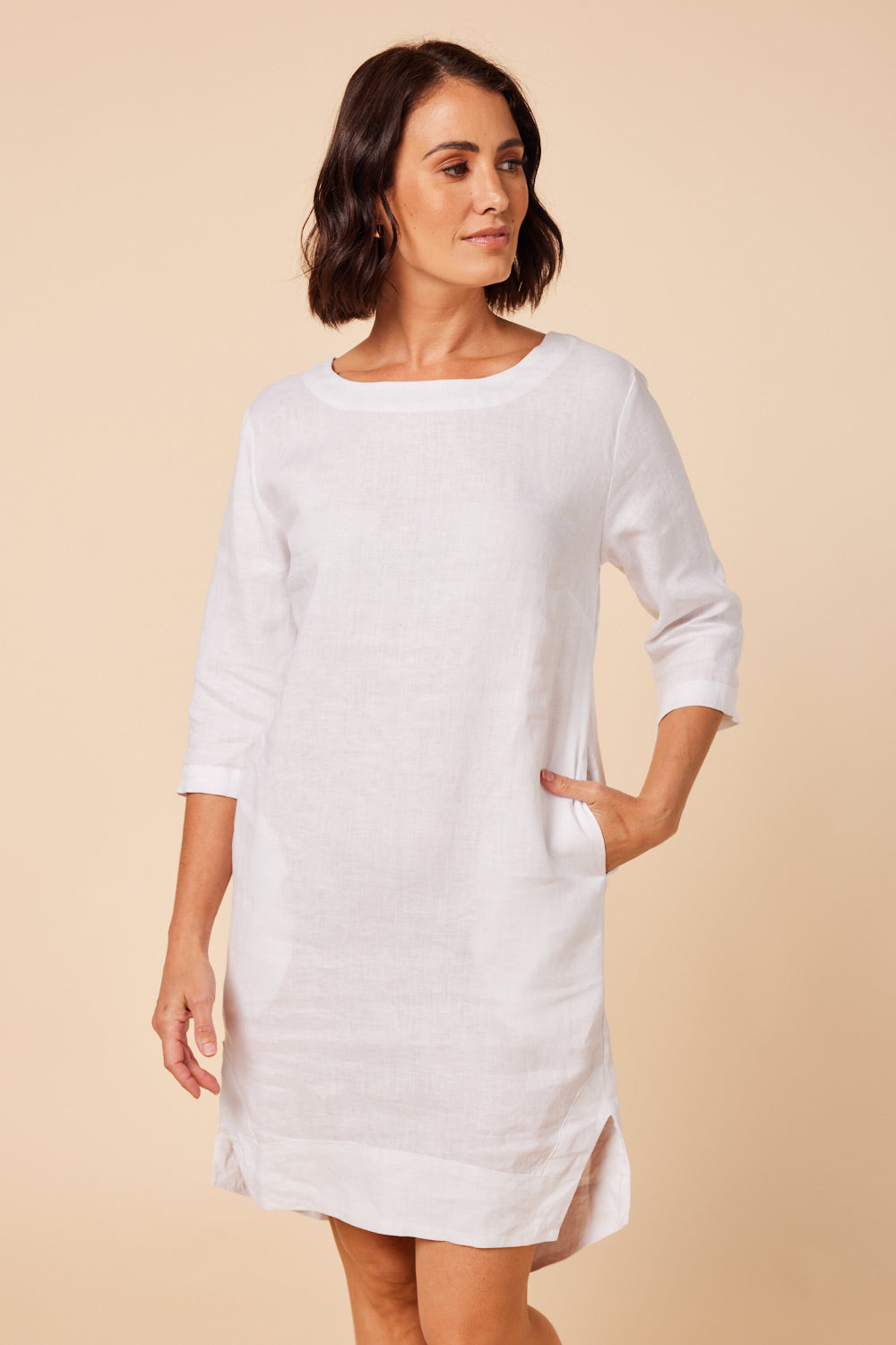 Boatneck Shift Dress in White (1445977522288)