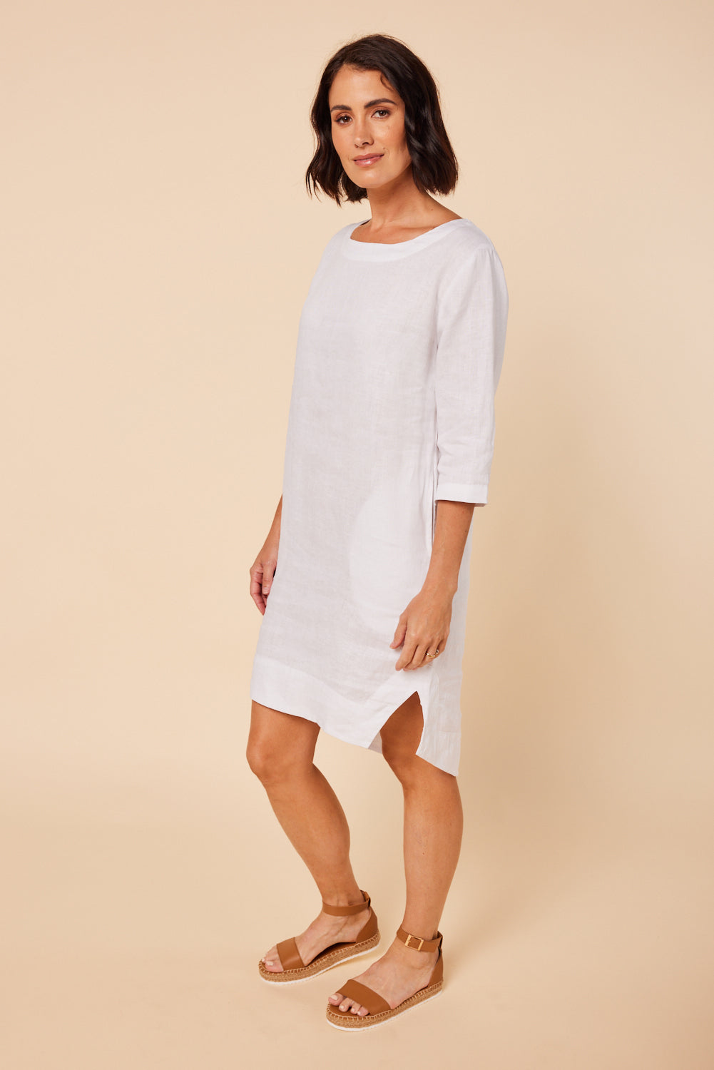 Boatneck Shift Dress in White (1445977522288)