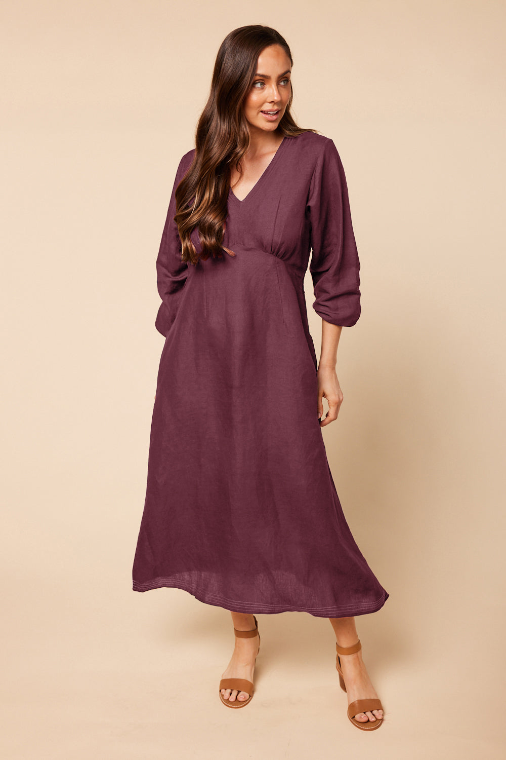 Farrah Long Sleeve Dress in Plum (7103351095370)