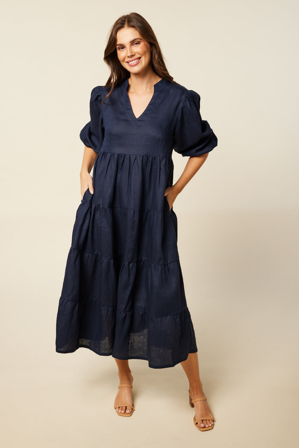 Sabre V-Neck Dress in Navy (6956142461002)