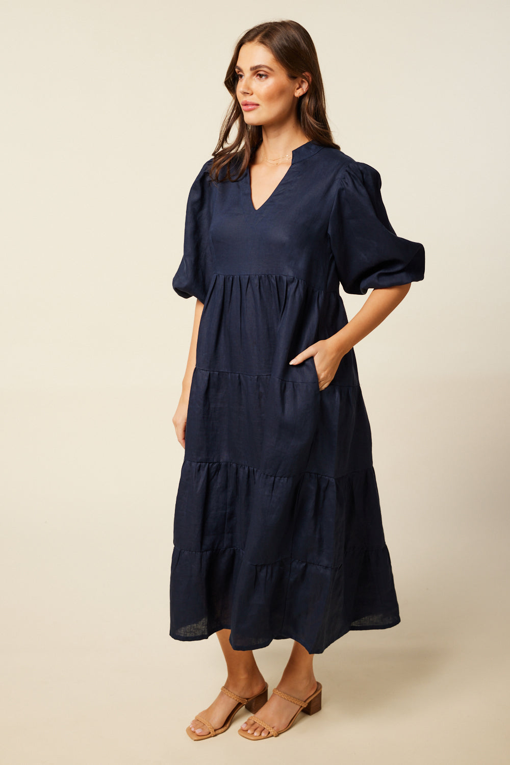 Sabre V-Neck Dress in Navy (6956142461002)